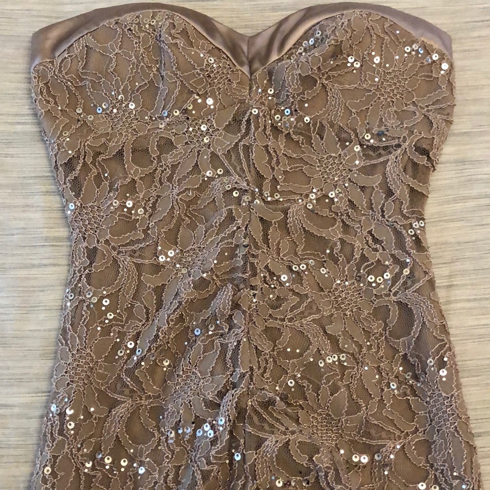 Beige/Taupe Sequin Lace Strapless Dress 🥰